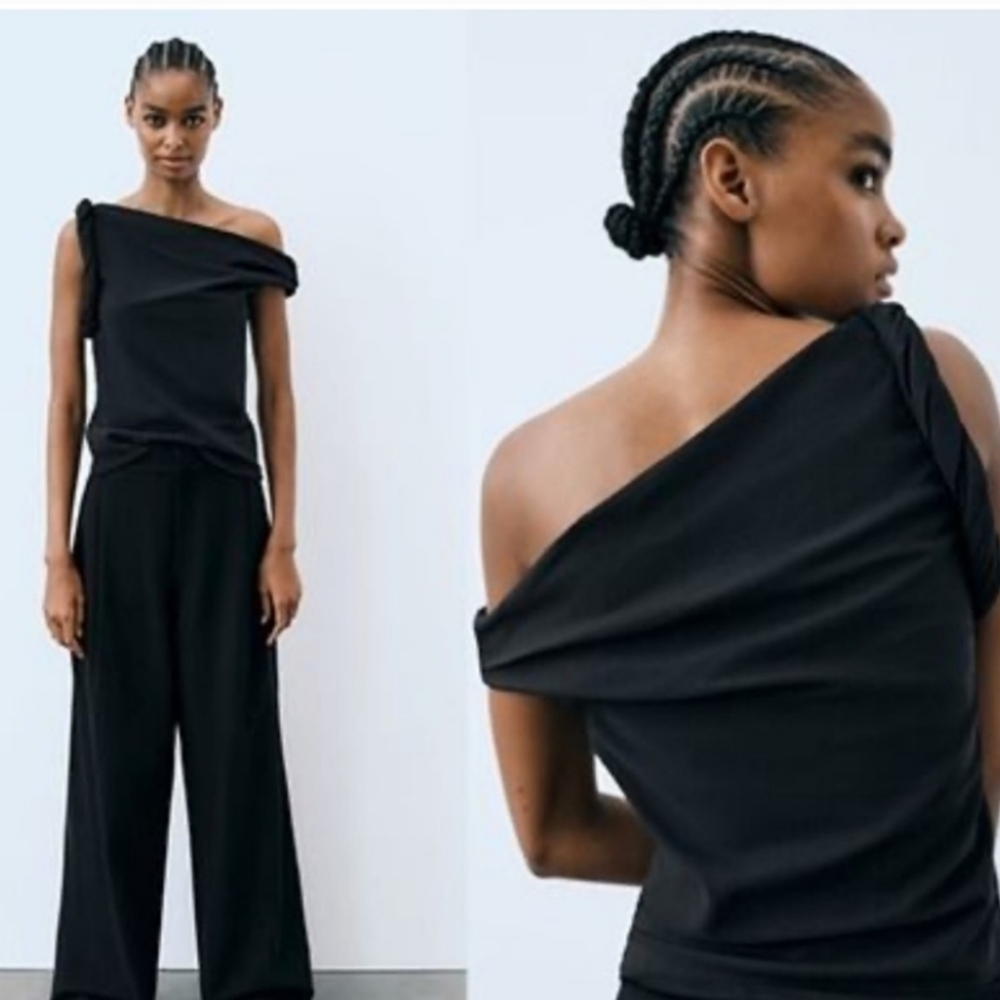 Zara Black One-Shoulder Top